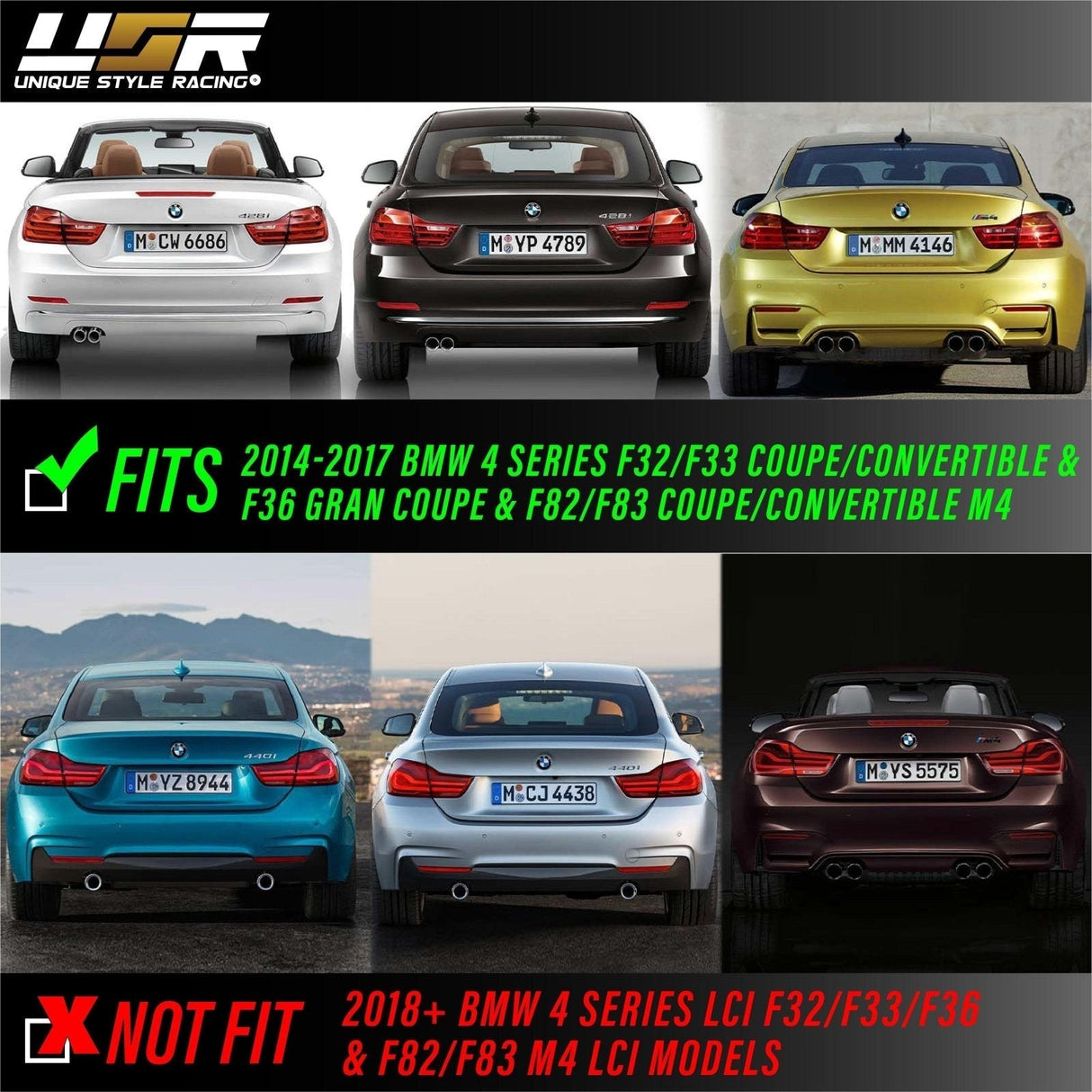 2014-2017 BMW 4 Series OE Style LED Light Bar Red Lens 4pcs Tail Light