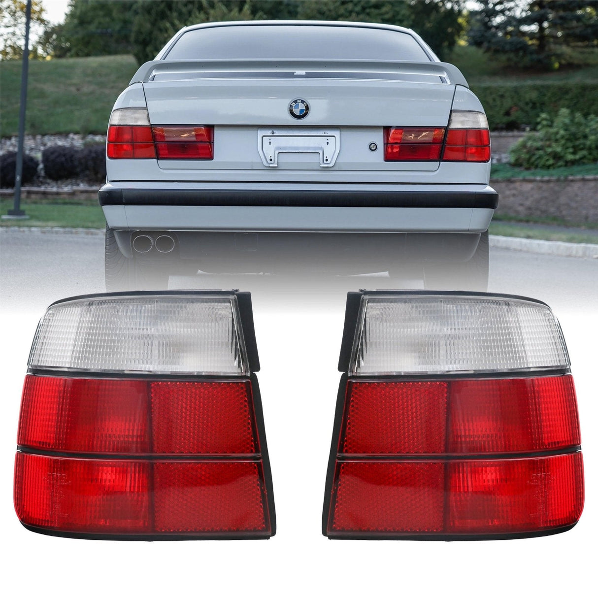1989-1996 BMW E34 5 Series Red/Clear Tail Lights
