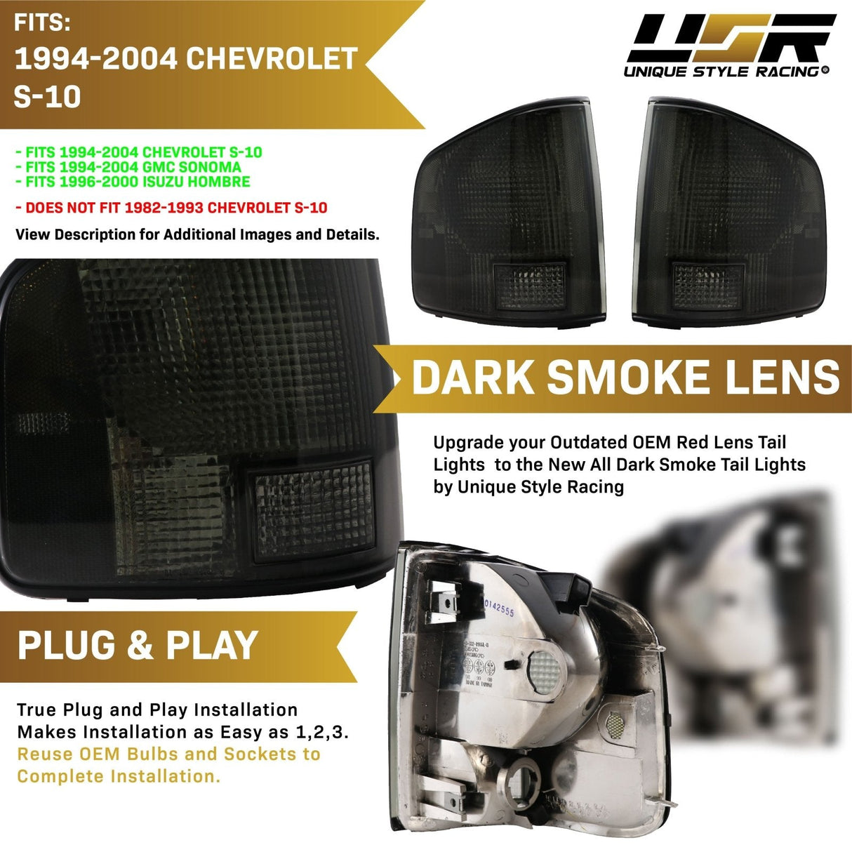 1994-2001 Chevy S10 / Gmc Sonoma Depo Smoke Tail Light Set