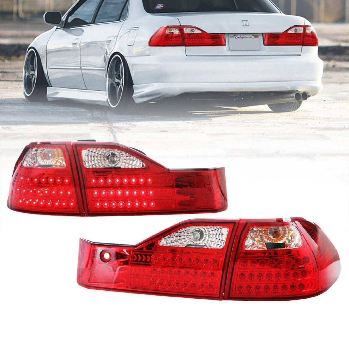 2001-2002 Honda Accord 4d Depo Red/Clear Led Tail Lights