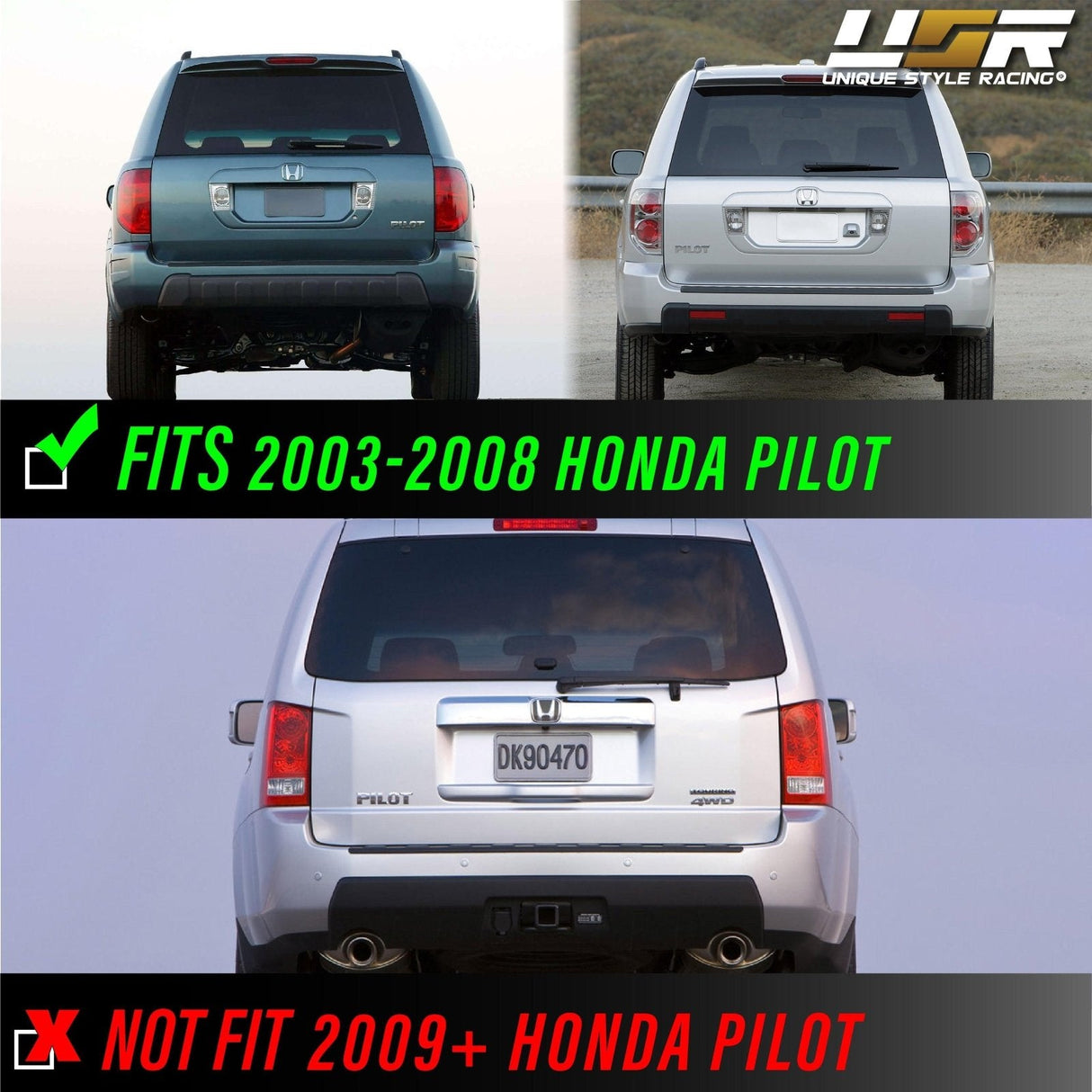 2003-2008 Honda Pilot Black/Smoke Tail Lights