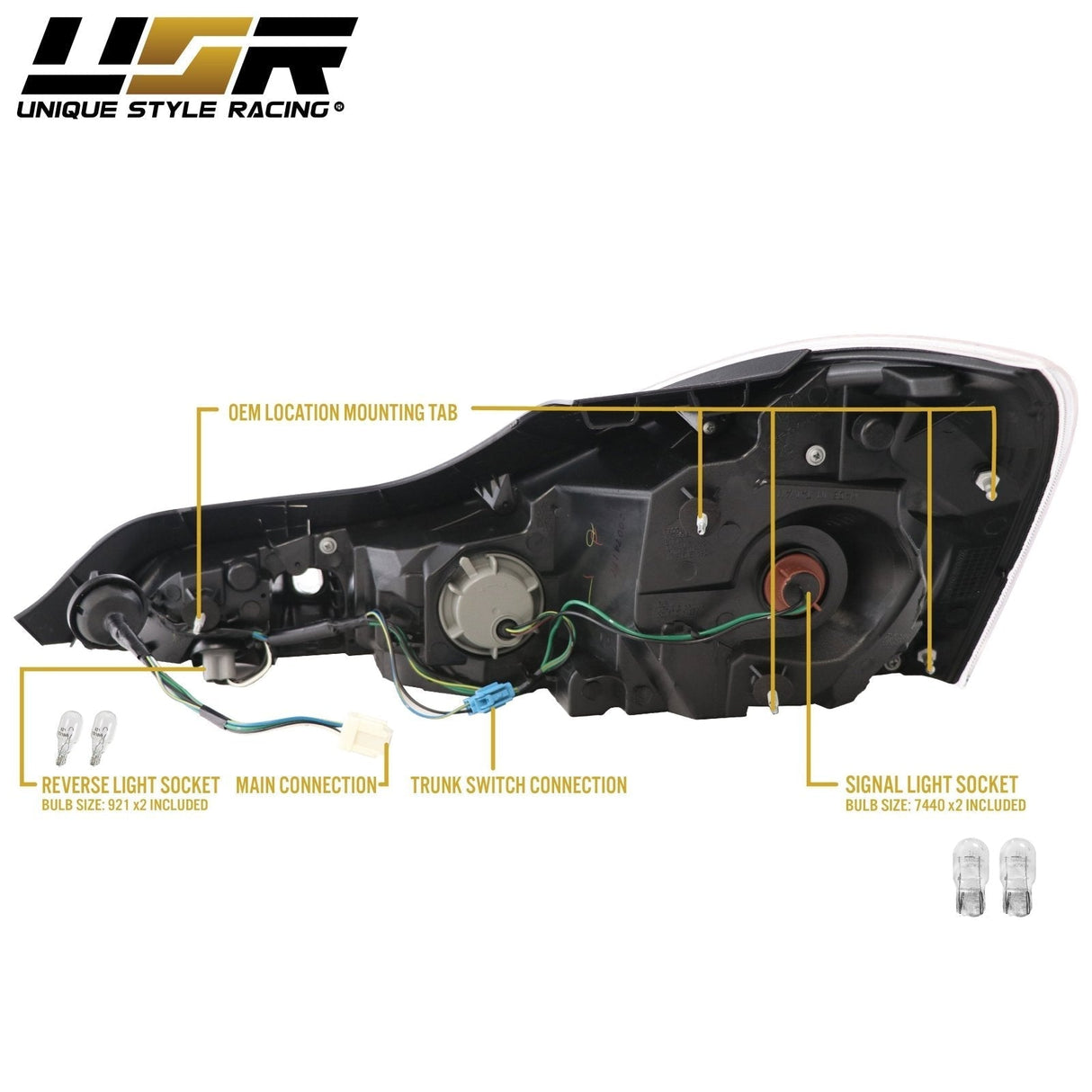 2008-2013 Infiniti G37 Maxzone Style Black Housing Clear Lens Tail Lights