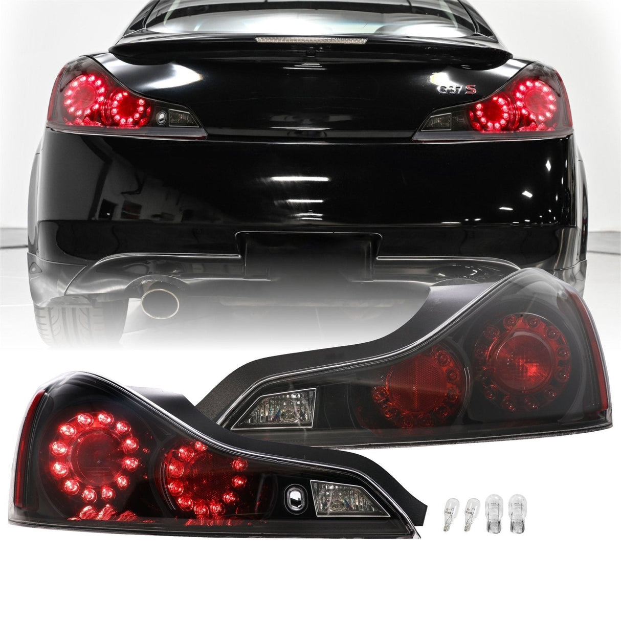 2008-2013 Infiniti G37 Maxzone Style Black Housing Clear Lens Tail Lights