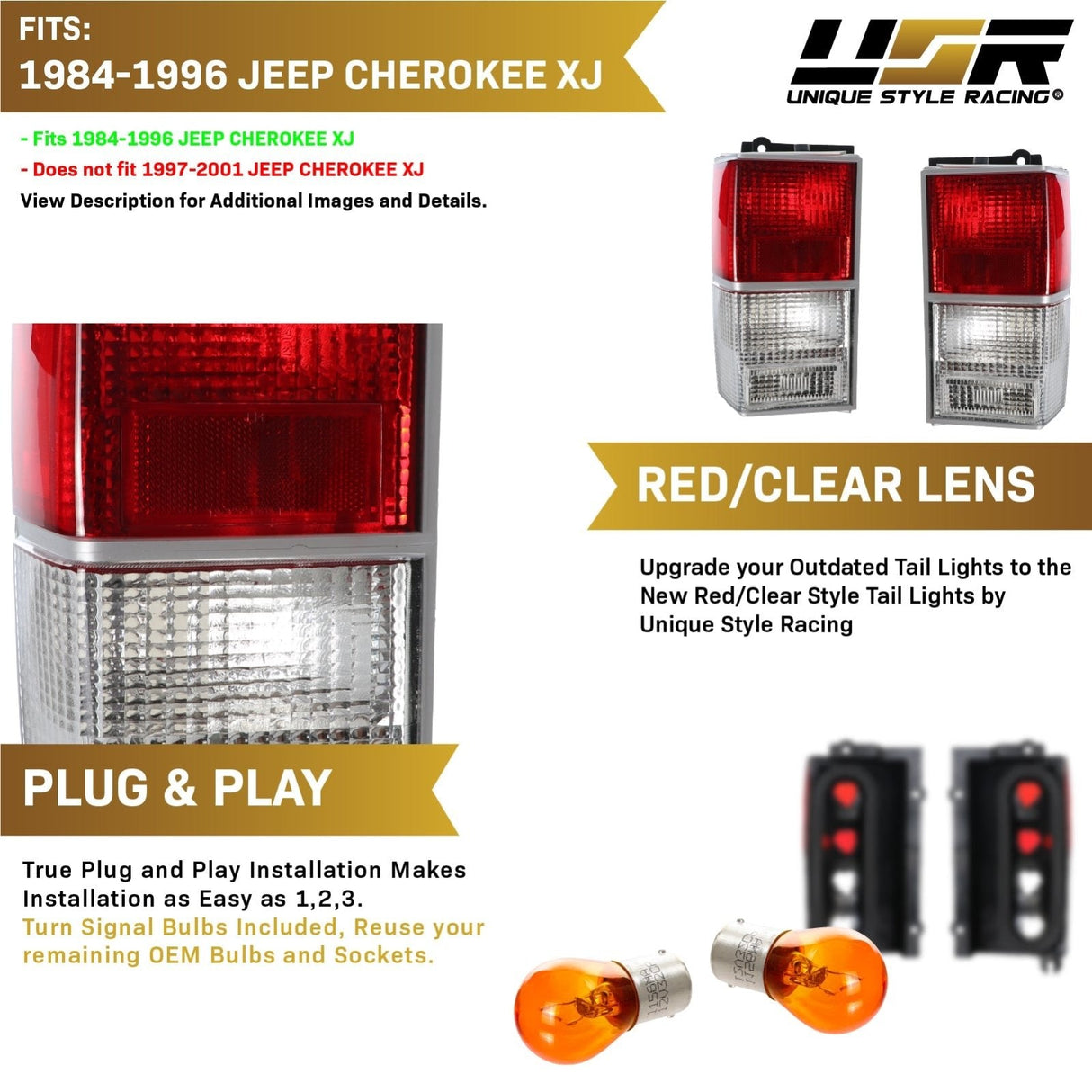 1984-1996 Jeep Cherokee Xj Red/Clear Tail Light
