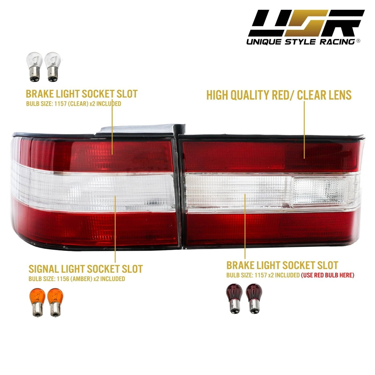 1990-1994 Lexus LS400 JDM Look Red/Clear/Red Tail Lights