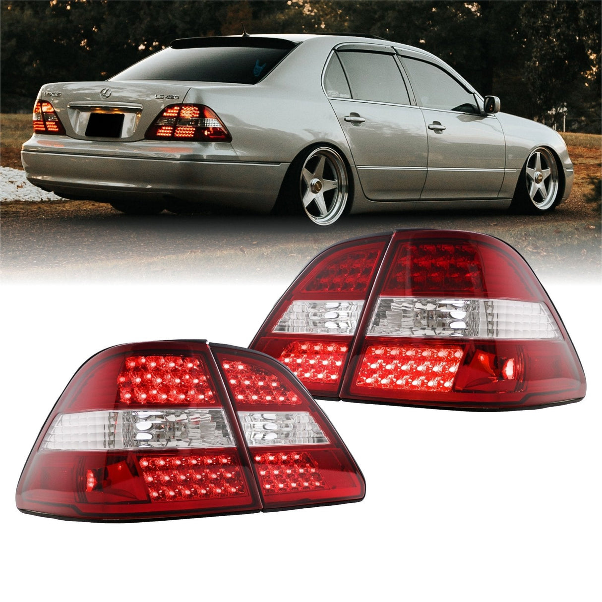2001-2003 Lexus Ls430 Red/Clear Led Tail Lights Set - 4 Pieces