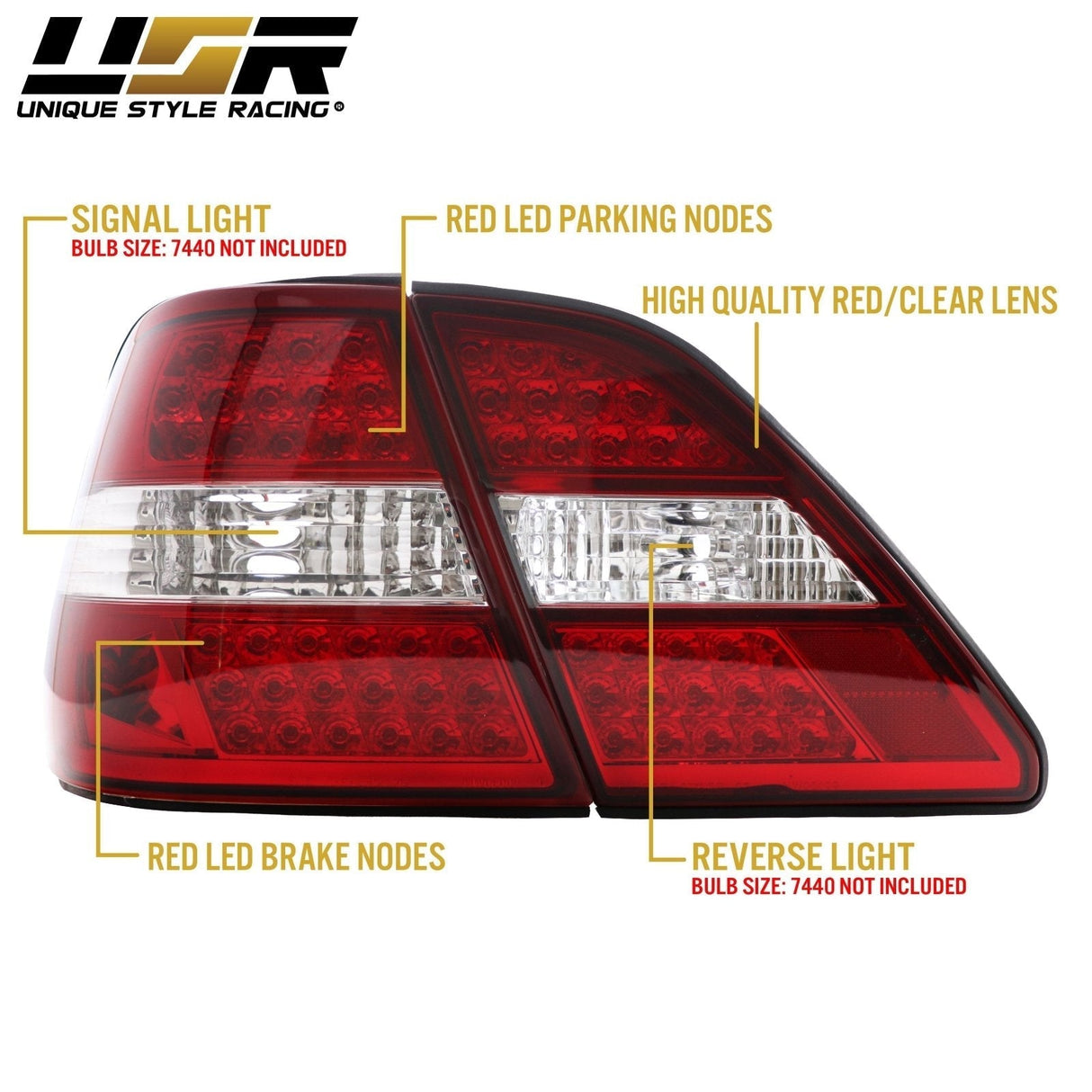 2001-2003 Lexus Ls430 Red/Clear Led Tail Lights Set - 4 Pieces