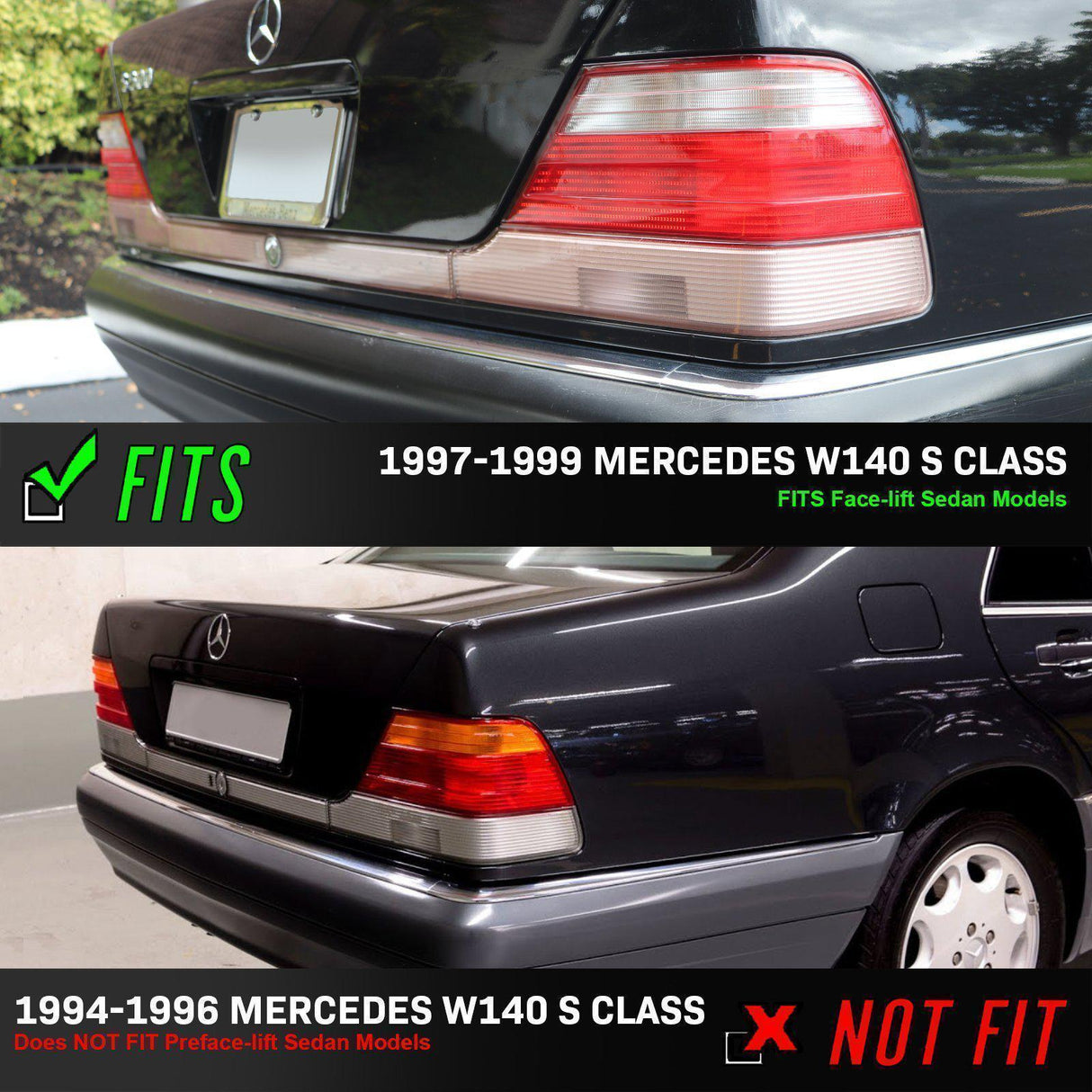 1994-1999 Mercedes W140 S Class Smoke Tail Light Set