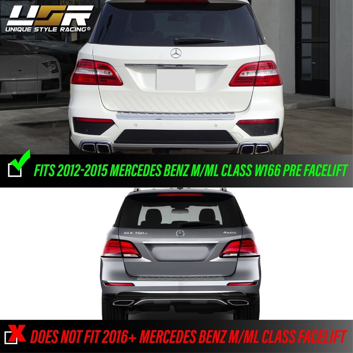2012-2015 Mercedes W166 M Class GLE Look 4pcs Red/Clear LED Tail Lights