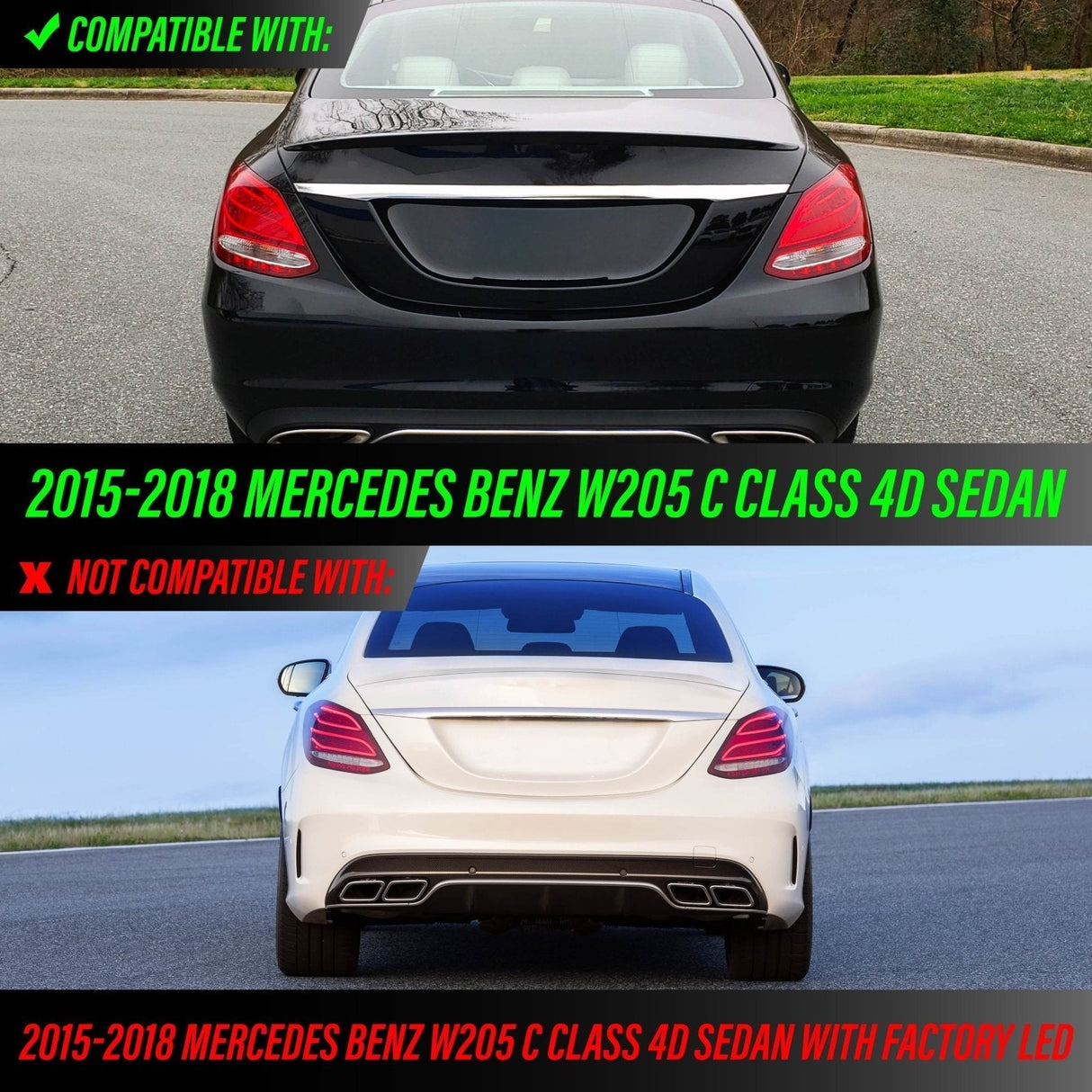 2015-2018 Mercedes W205 C Class AMG Style Red/Clear Full LED Tail Lights