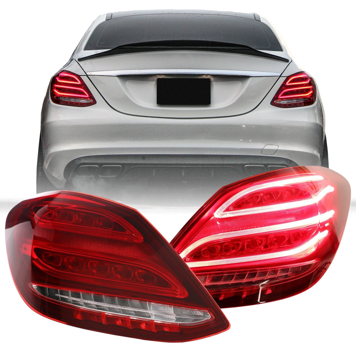 2015-2018 Mercedes W205 C Class AMG Style Red/Clear Full LED Tail Lights