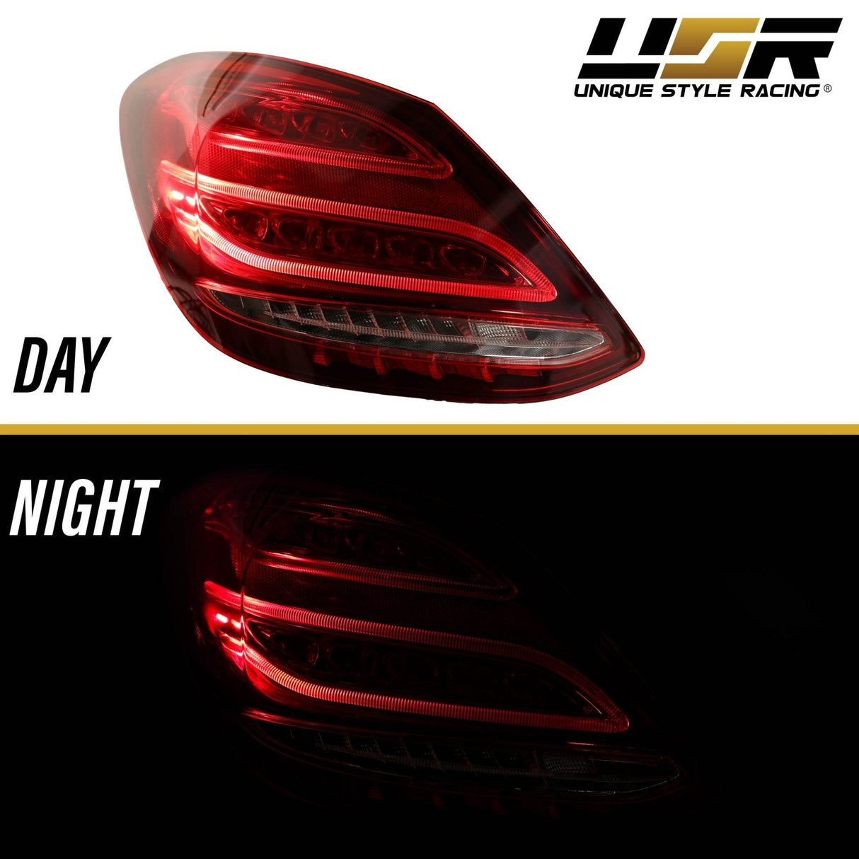 2015-2018 Mercedes W205 C Class AMG Style Red/Clear Full LED Tail Lights