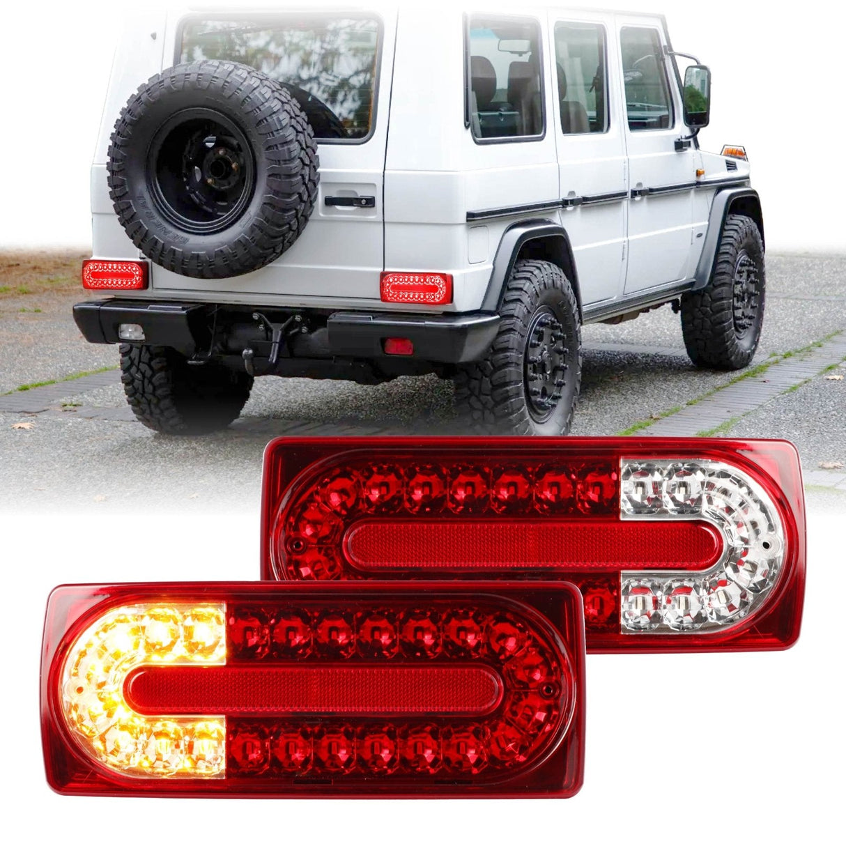 1990-2008 Mercedes W463 G Class Facelift Look Red/Clear LED Tail Lights