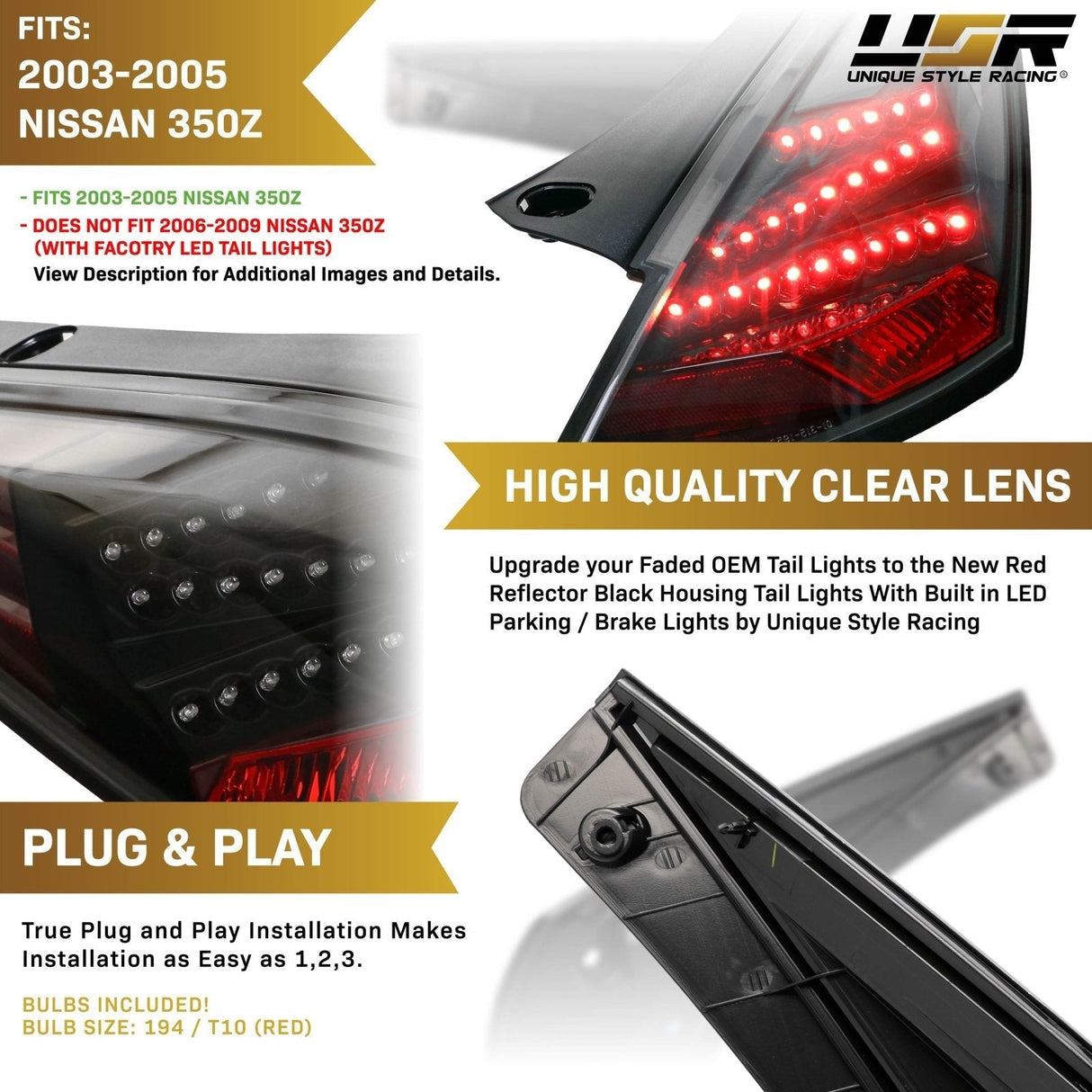 2003-2009 Nissan 350Z DM Black Red Z LED Tail Lights