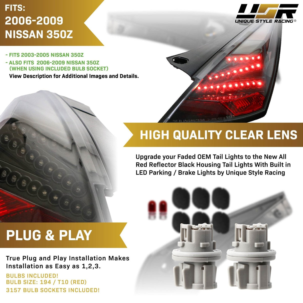 2003-2009 Nissan 350Z DM Black Red Z LED Tail Lights