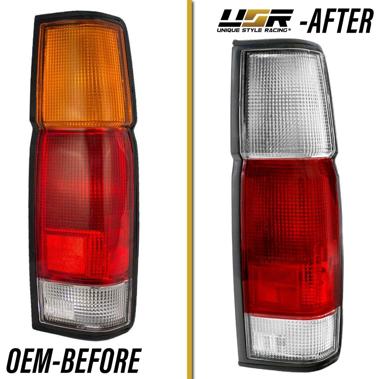 1986-1997 Nissan Pickup Truck Hardbody Red/Clear Tail Lights Set