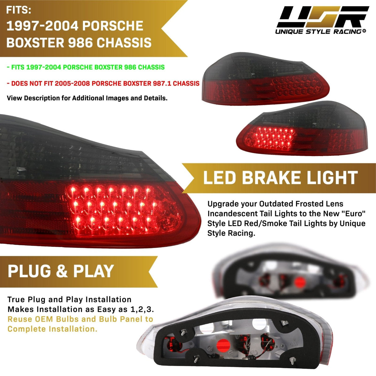 1997-2004 Porsche Boxster LED Red/Smoke Tail Lights