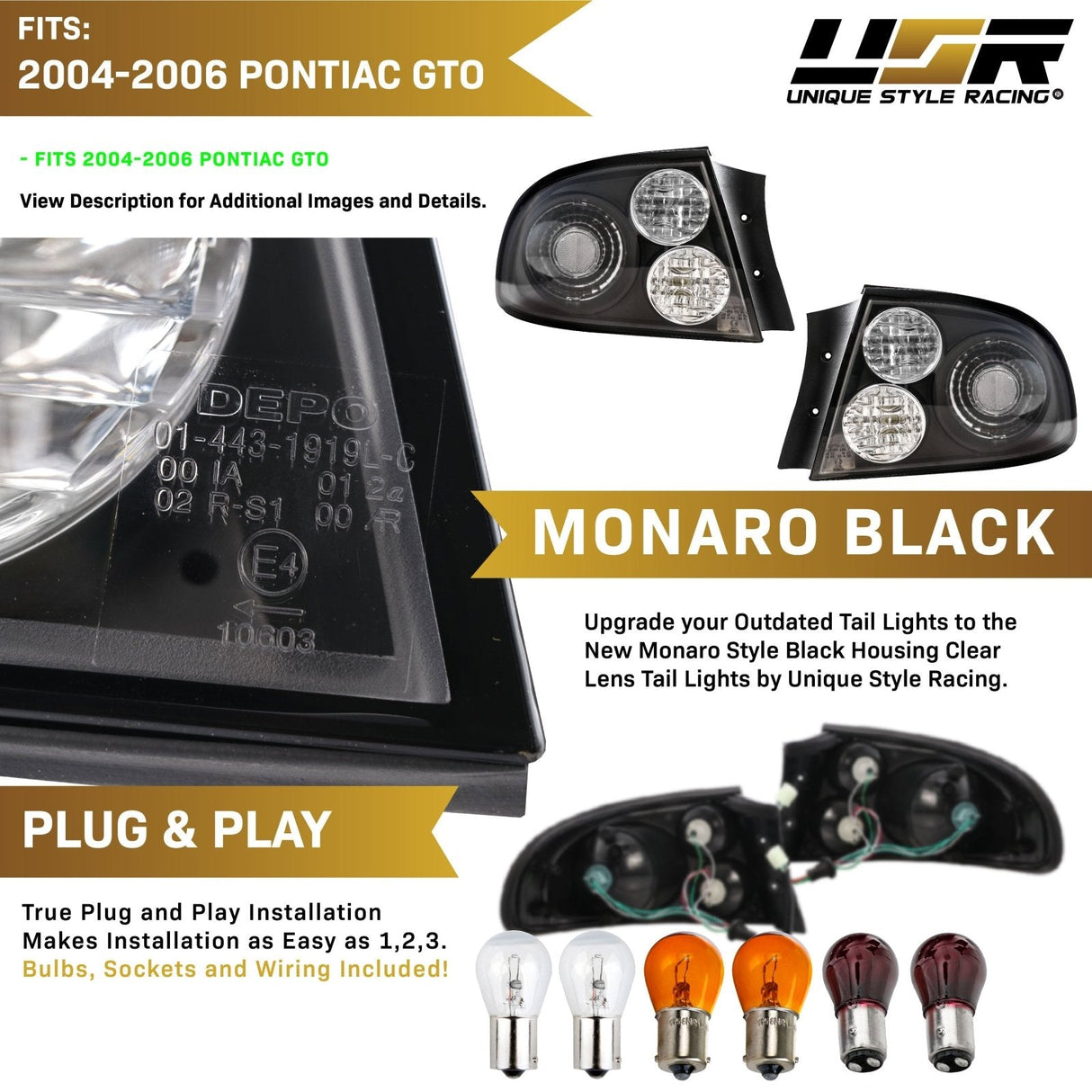 2004-2006 Pontiac GTO Monaro Style Black Tail Lights