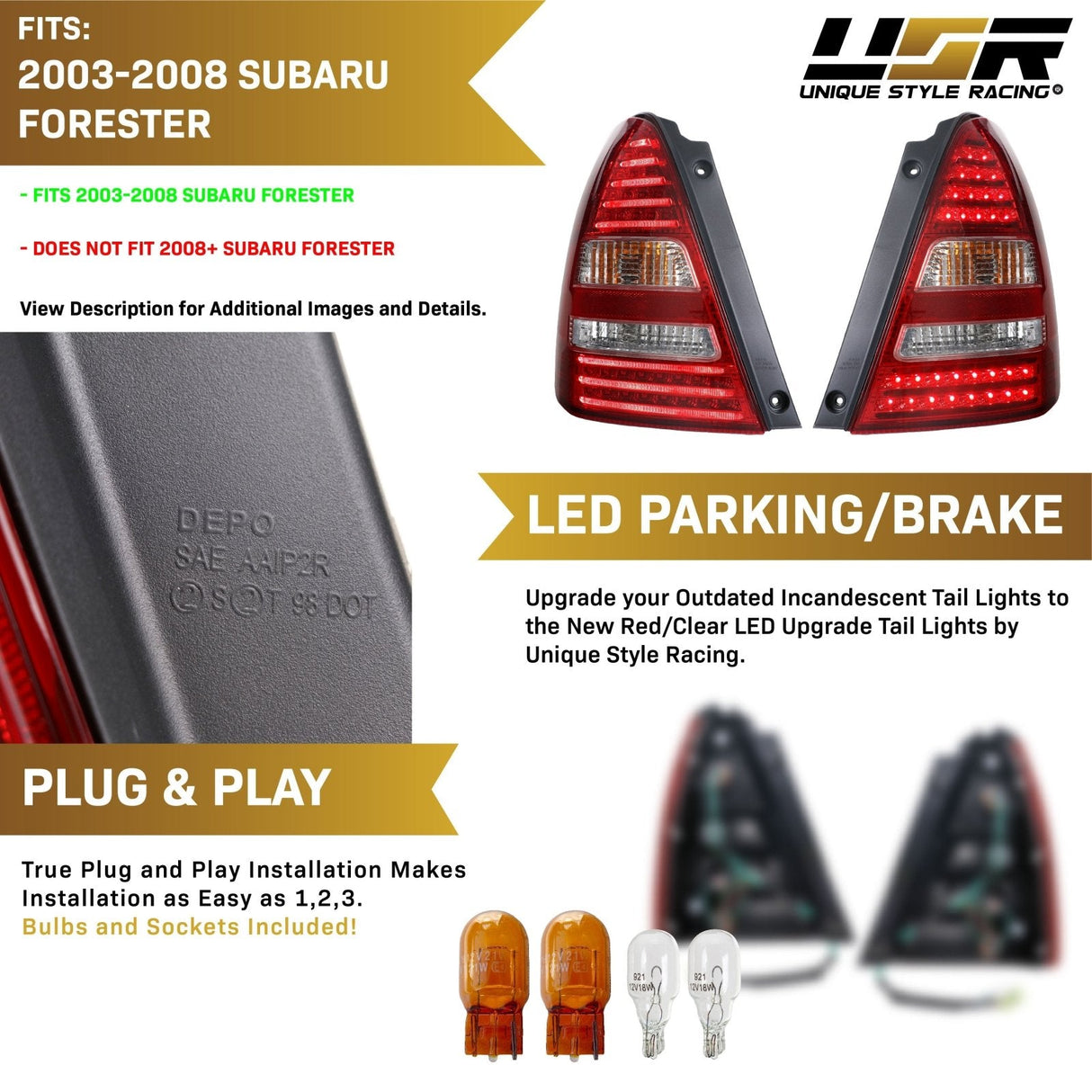 2003-2008 Subaru Forester Red/Clear LED Tail Light