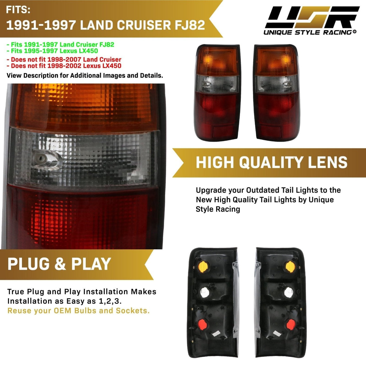 1991-1997 Toyota Land Cruiser Replacement Tail Light Set