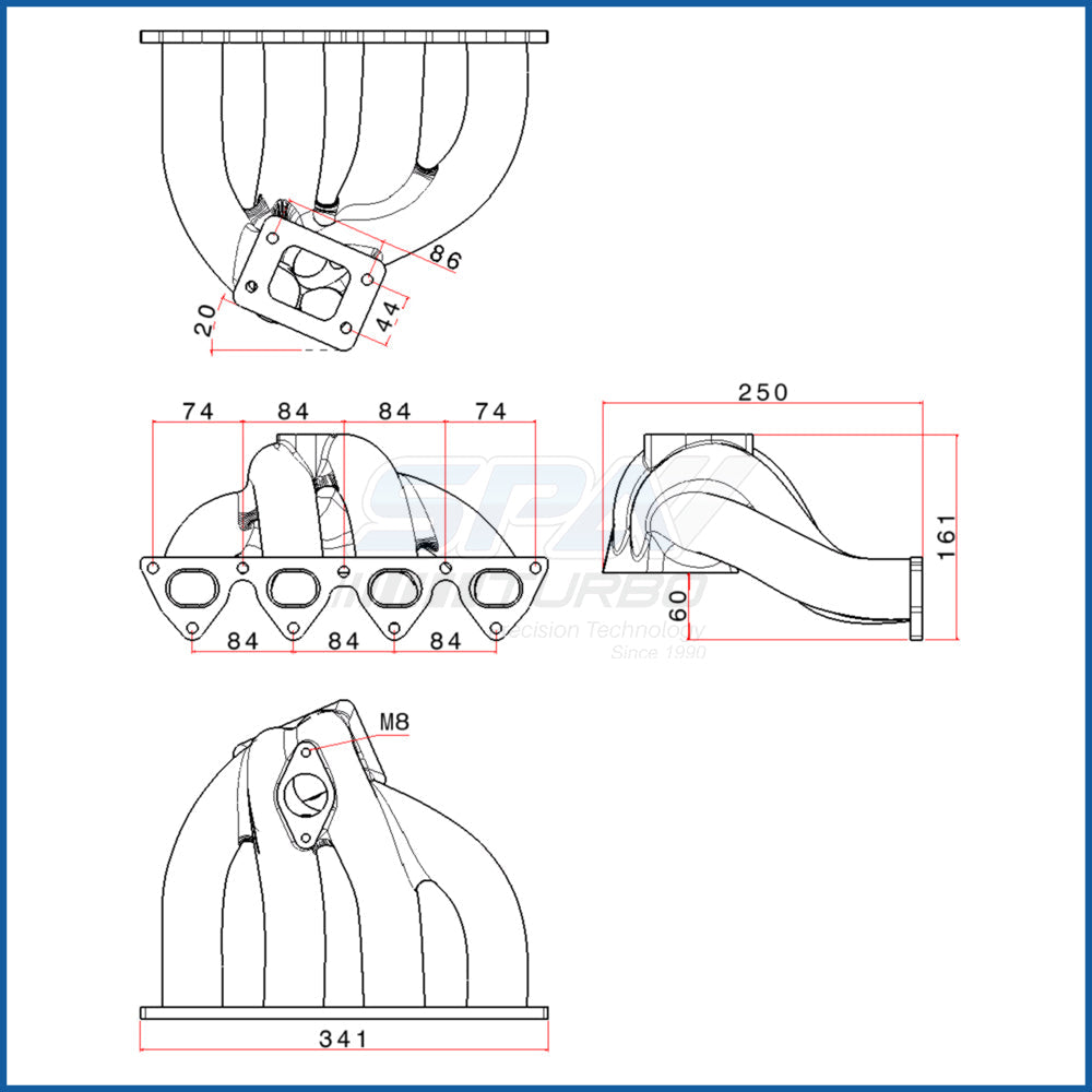 Honda D-series T3 top mount turbo manifold