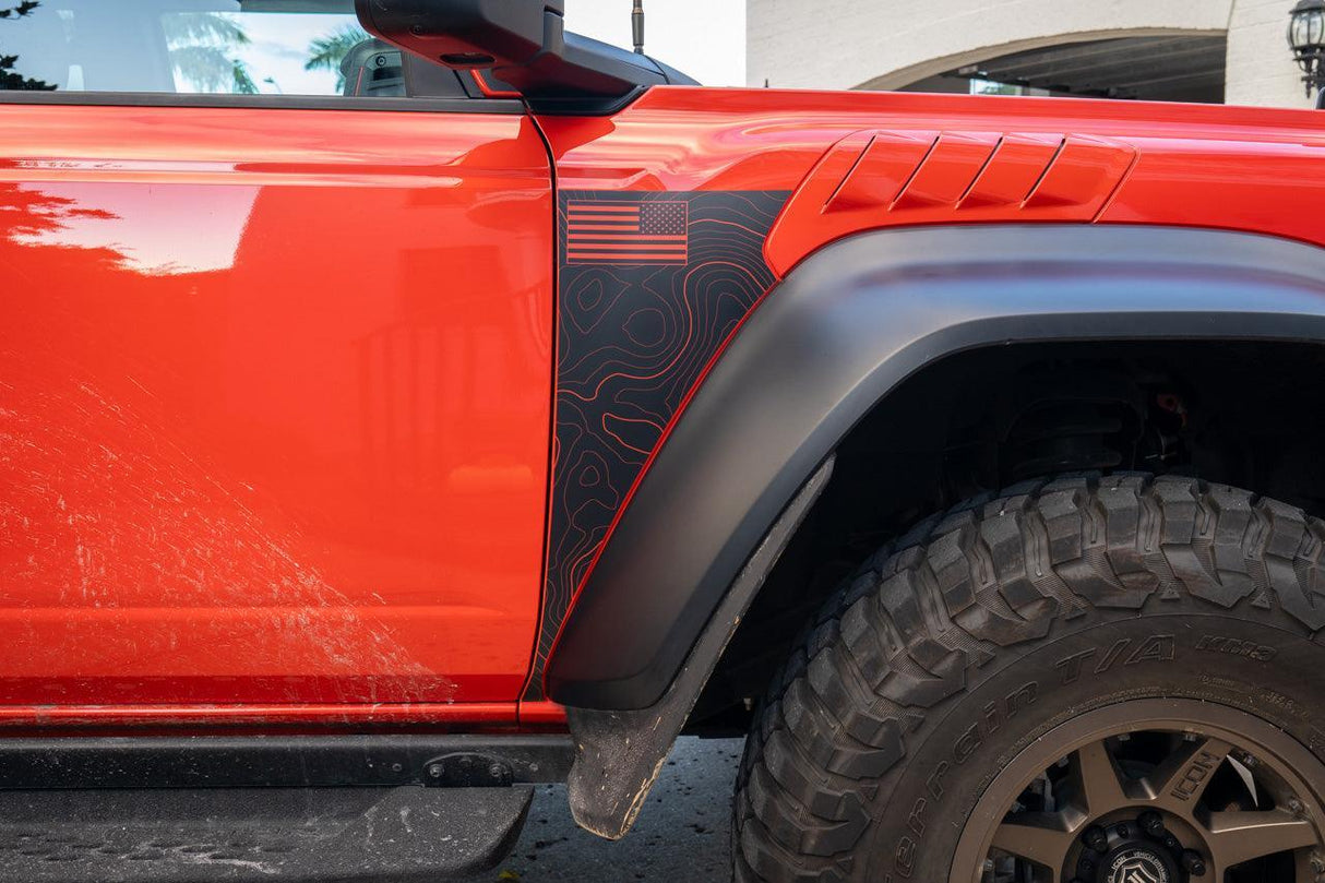 Topo American Flag Fender Overlays (Clear) - 2022+ Bronco Raptor