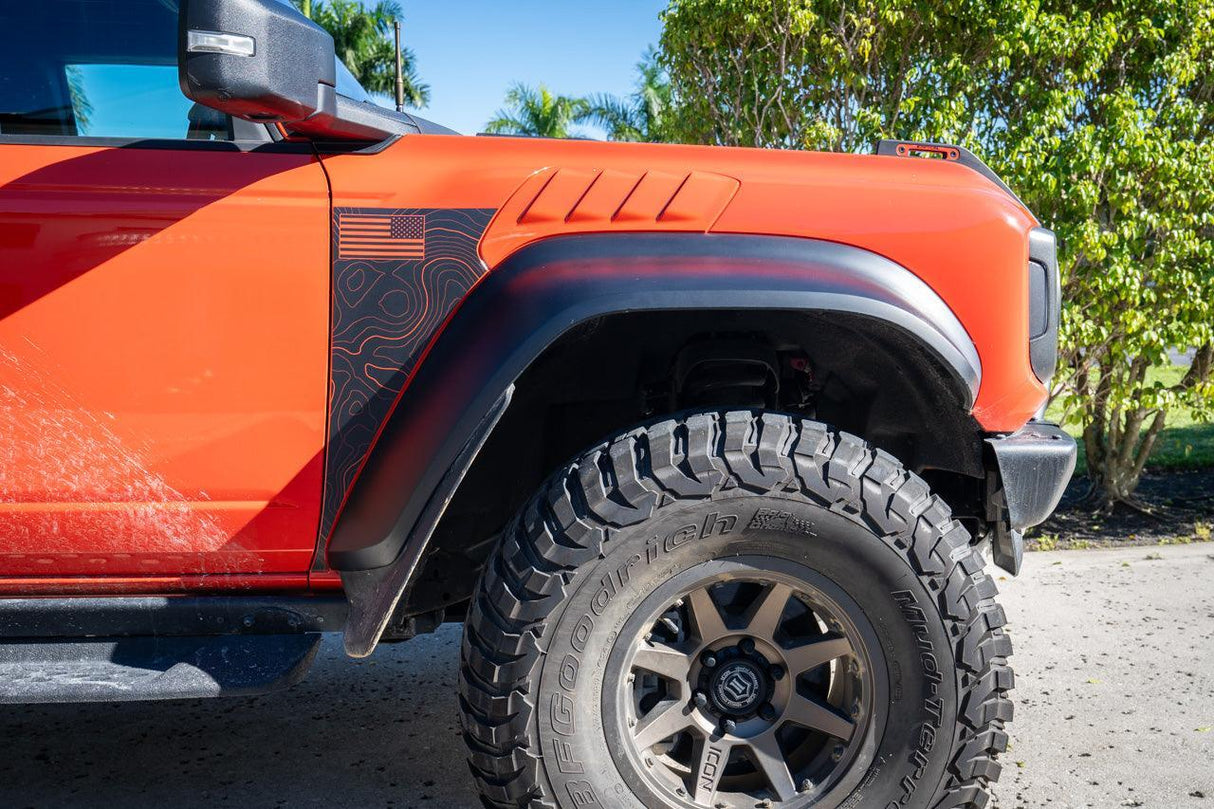 Topo American Flag Fender Overlays (Clear) - 2022+ Bronco Raptor