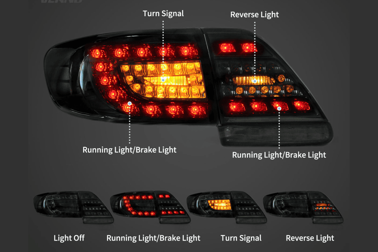 Toyota Corolla 10th Gen (E140 Wide-Body) Facelift LED Tail Lights (2011 - 2013) - K2 Industries