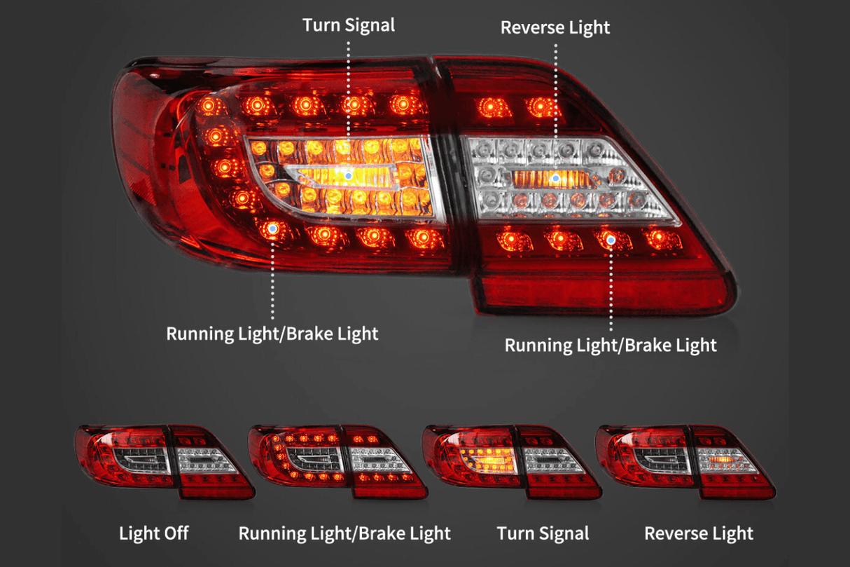 Toyota Corolla 10th Gen (E140 Wide-Body) Facelift LED Tail Lights (2011 - 2013) - K2 Industries