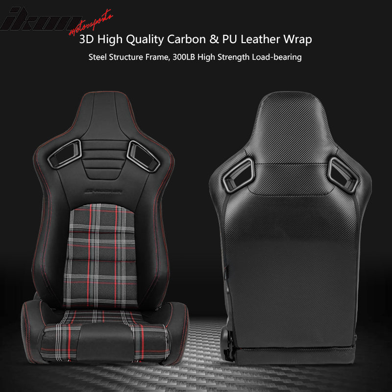 Universal Red Plaid Racing Seat Dual Slider Cam-lock Belt PU Carbon