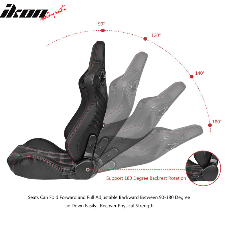 Universal Red Plaid Racing Seat Dual Slider Cam-lock Belt PU Carbon