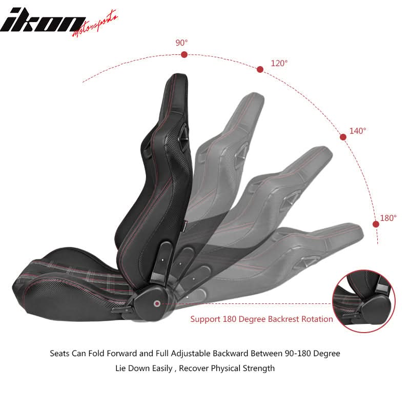 Universal Red Plaid Racing Seat Dual Slider Cam-lock Belt PU Carbon