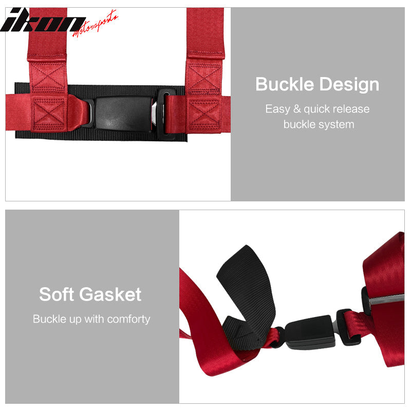 Universal 4 Point Buckle Red Racing Harness Racing Seat Belt Nylon