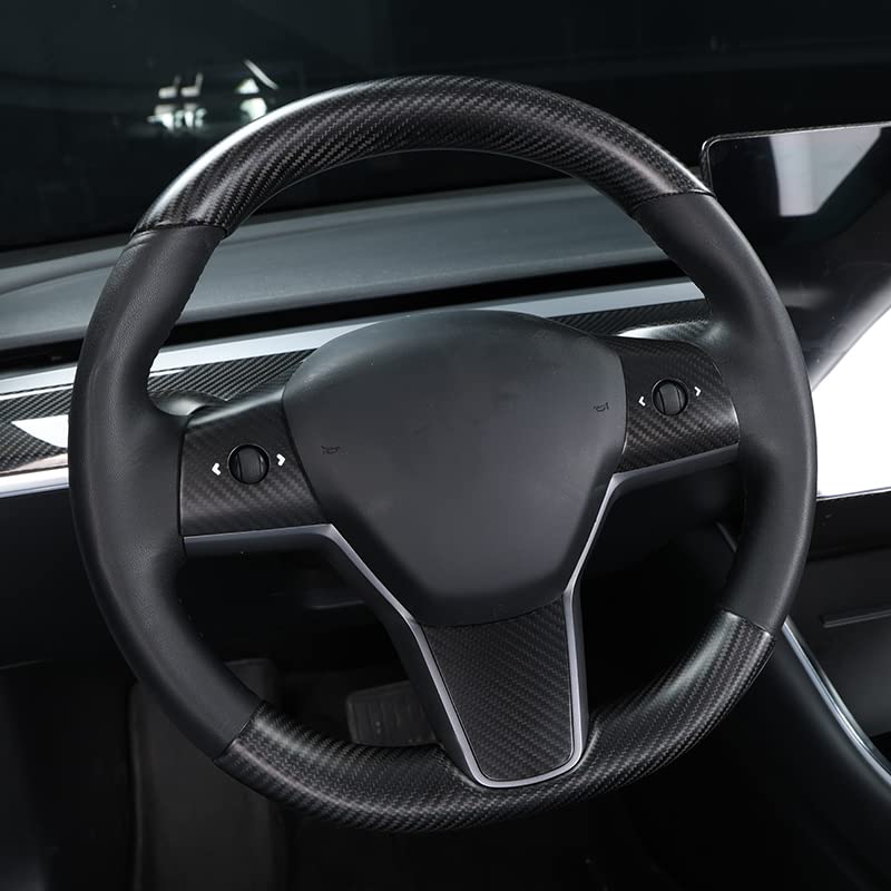 Upper / Lower Cover Steering Wheel Accessories for Tesla Model 3 / Y - Carbon Fiber Interior Mods