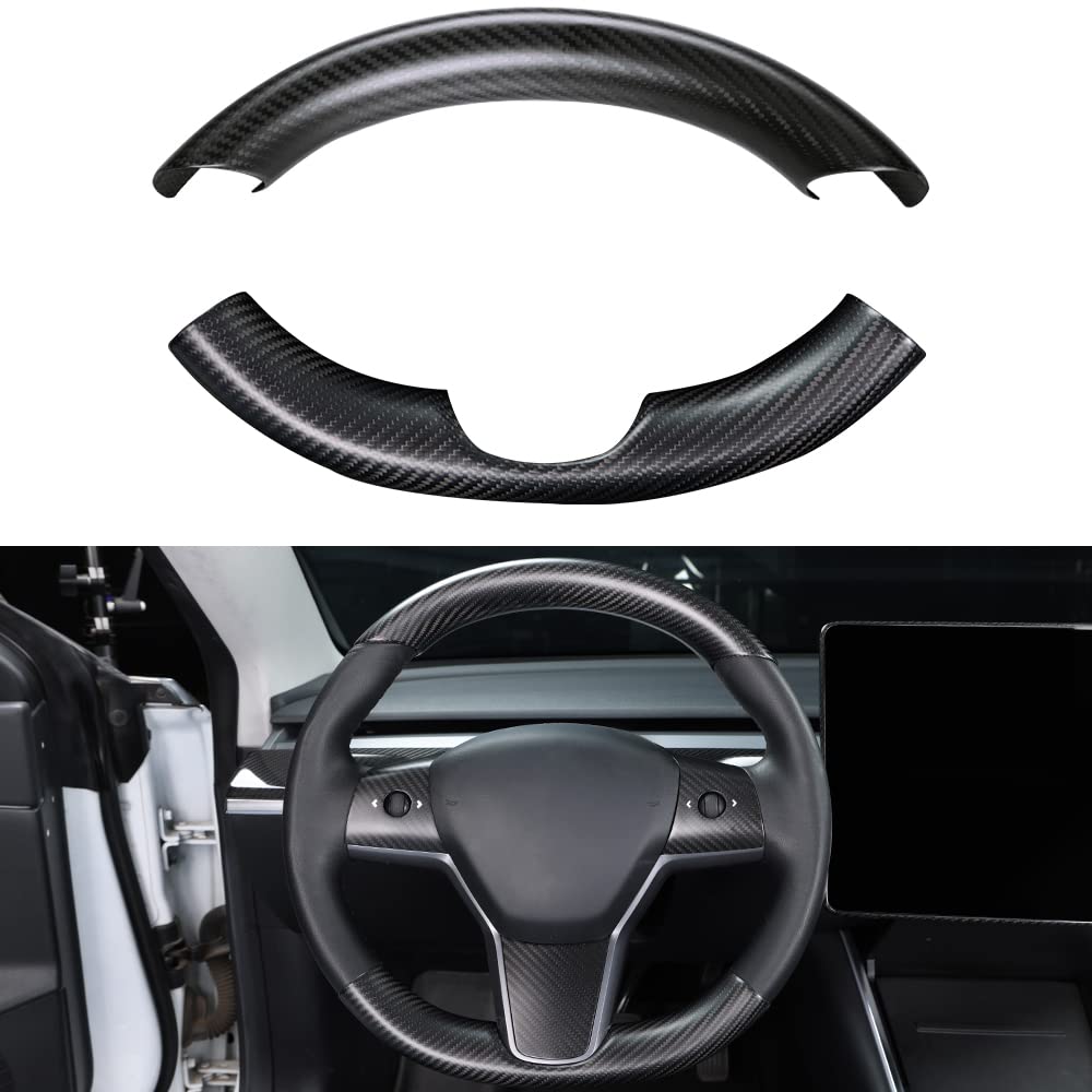 Upper / Lower Cover Steering Wheel Accessories for Tesla Model 3 / Y - Carbon Fiber Interior Mods