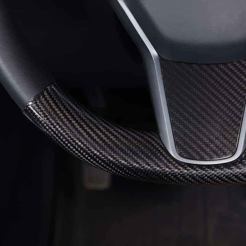 Upper / Lower Cover Steering Wheel Accessories for Tesla Model 3 / Y - Carbon Fiber Interior Mods