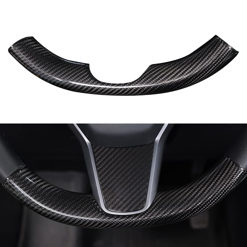 Upper / Lower Cover Steering Wheel Accessories for Tesla Model 3 / Y - Carbon Fiber Interior Mods