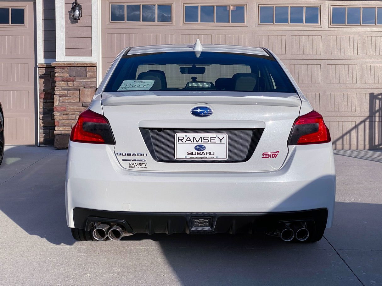 V1 3D Carbon License Plate Panel Black Out Overlays - 2015-2020 Subaru WRX / STI