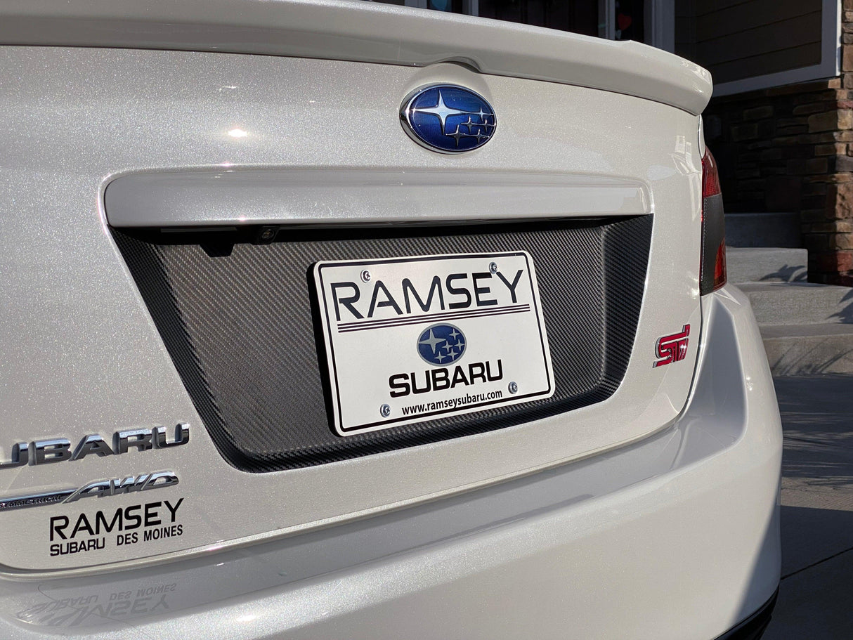 V1 3D Carbon License Plate Panel Black Out Overlays - 2015-2020 Subaru WRX / STI