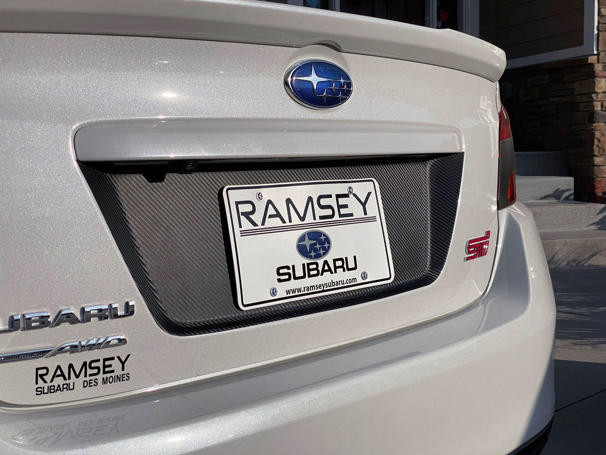 V1 3D Carbon License Plate Panel Black Out Overlays - 2015-2020 Subaru WRX / STI