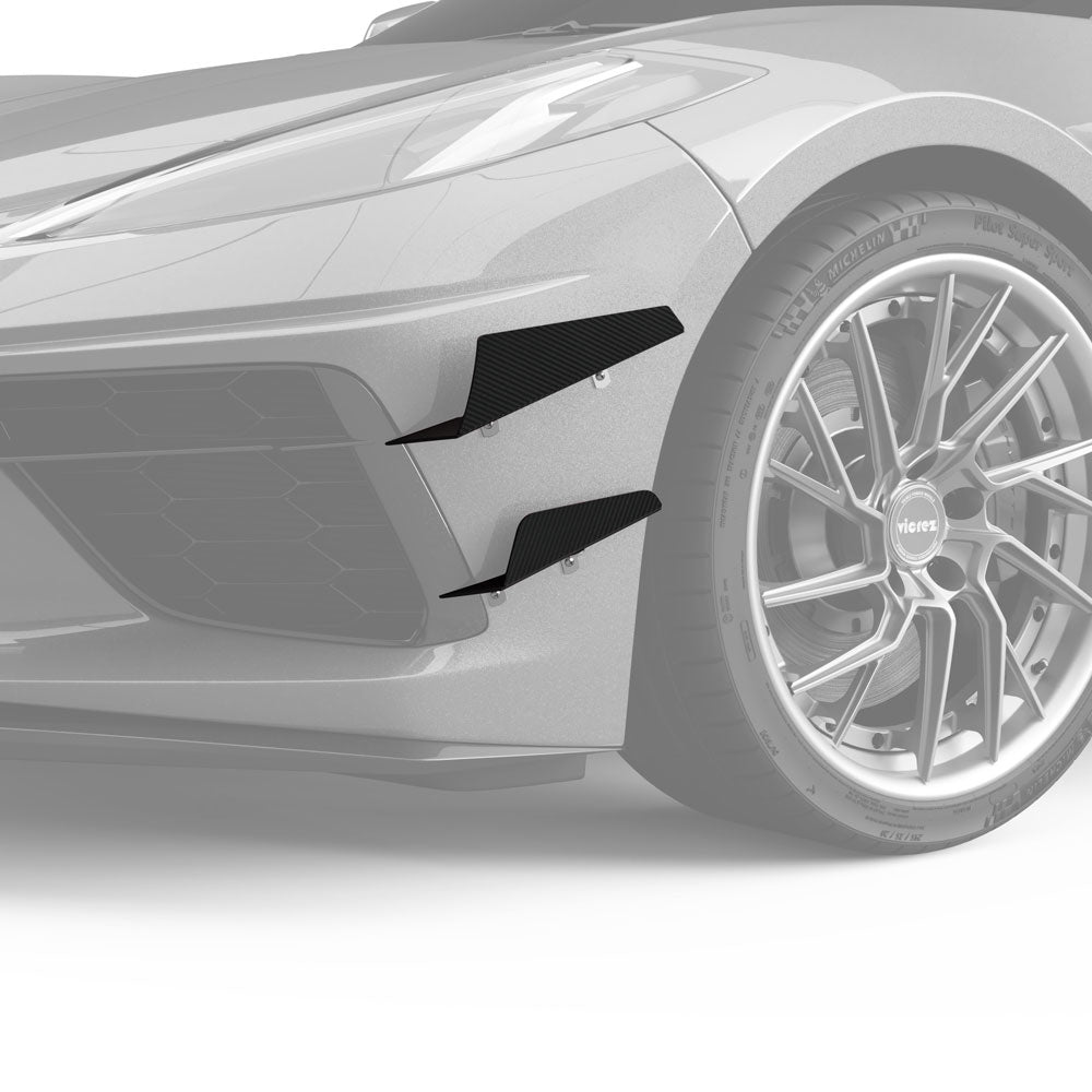 2020-2026 Chevrolet Corvette C8 4VR + 3VR Style Front Bumper Canards - Vicrez