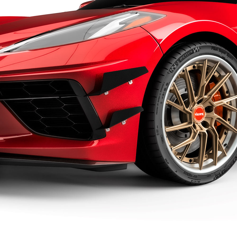 2020-2026 Chevrolet Corvette C8 4VR + 3VR Style Front Bumper Canards - Vicrez