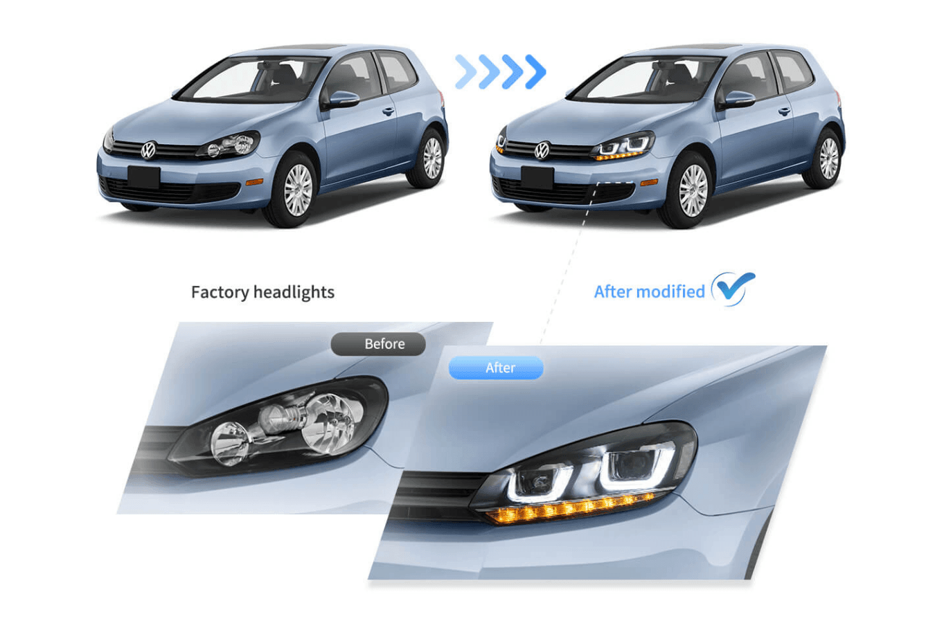 Volkswagen Golf 6 MK6 Black Demon Eyes Projector Headlight (2008 - 2014) - K2 Industries