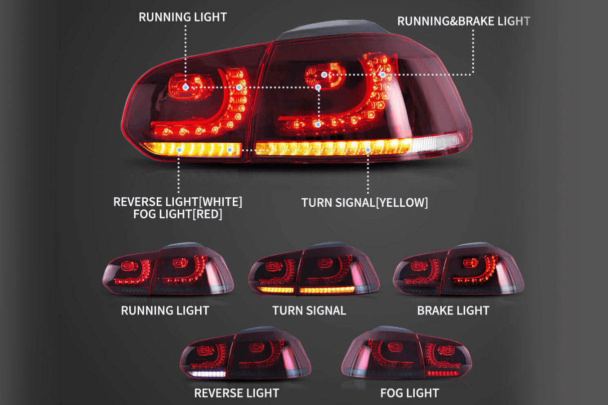 VW Golf 6th Gen Mk6 Hatchback LED Tail Lights (2008 - 2014) - K2 Industries
