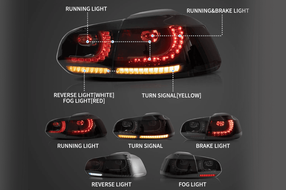 VW Golf 6th Gen Mk6 Hatchback LED Tail Lights (2008 - 2014) - K2 Industries