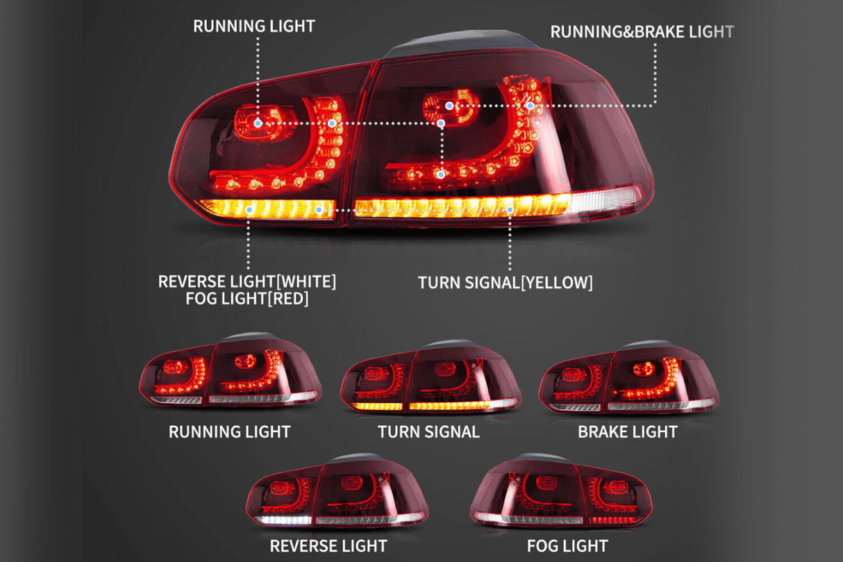 VW Golf 6th Gen Mk6 Hatchback LED Tail Lights (2008 - 2014) - K2 Industries