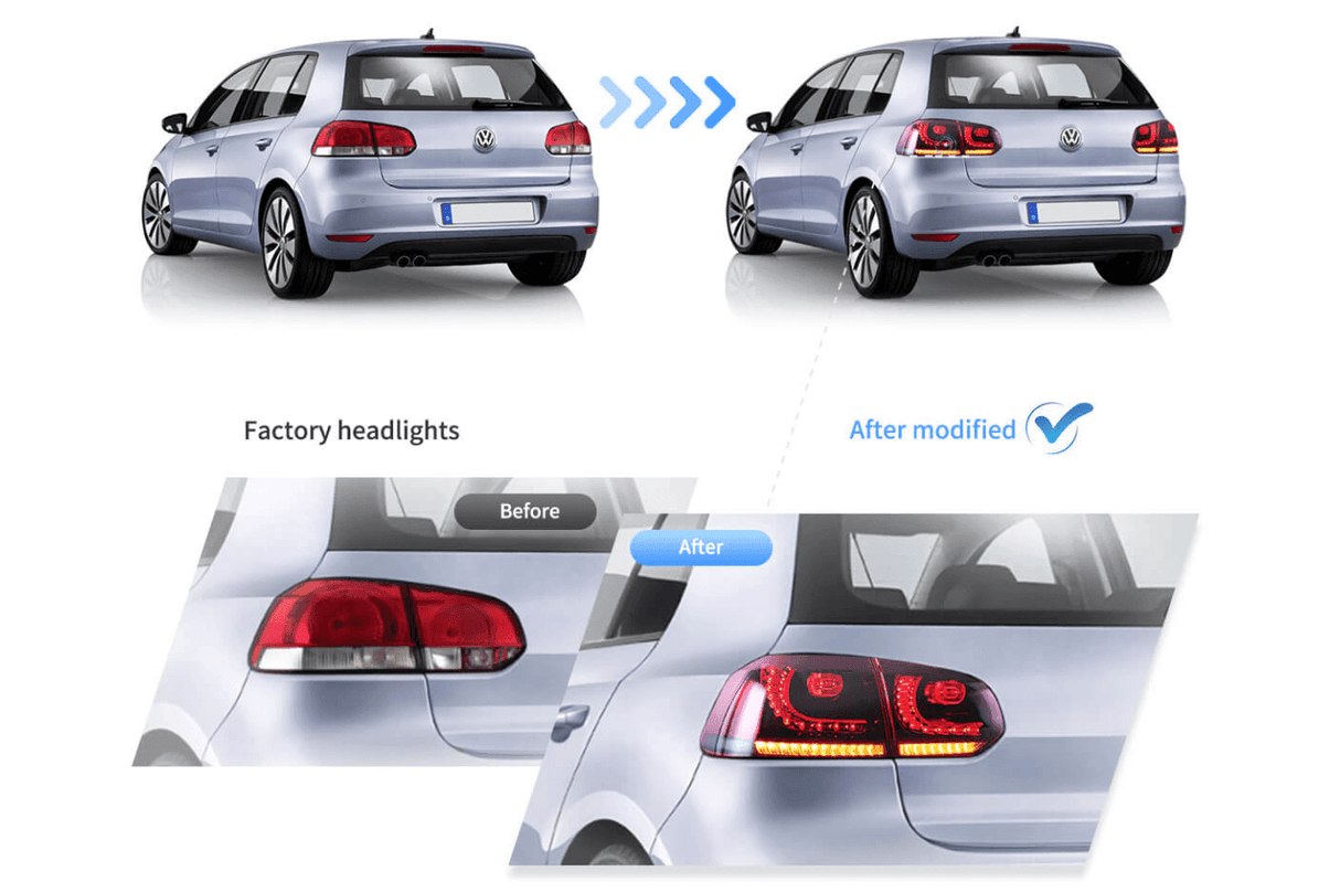 VW Golf 6th Gen Mk6 Hatchback LED Tail Lights (2008 - 2014) - K2 Industries