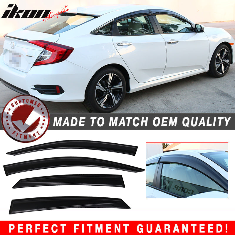 Fits 16-21 Civic X 10th Gen Sedan Roof Spoiler OE Window Visor ABS
