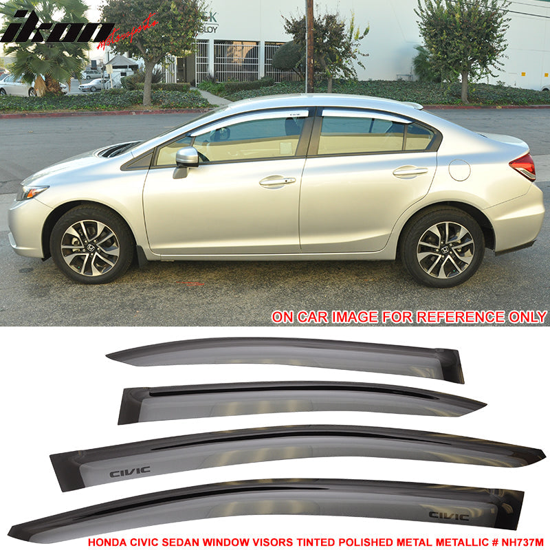 2012-2015 Honda Civic 4 Door Sedan Tape on Window Visors Shade Acrylic