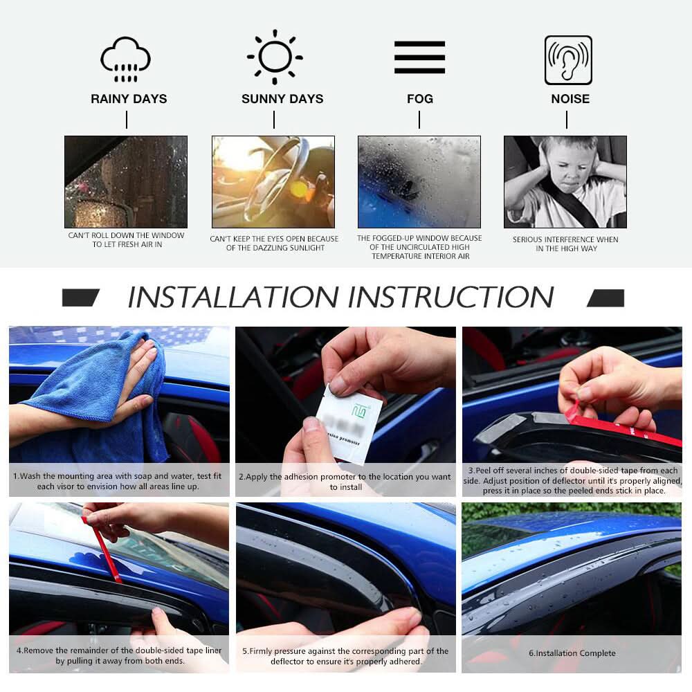 2013-2017 Honda Accord 4-Door Sedan Tape On Window Visors Rain Guard